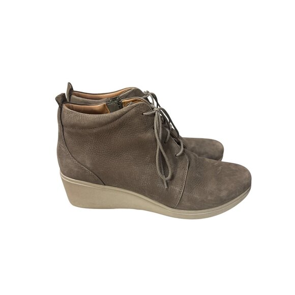 Clarks Unstructured Womens Taupe Wedge Ankle Boots With Side Zippers & Laces Sz - Picture 3 of 8
